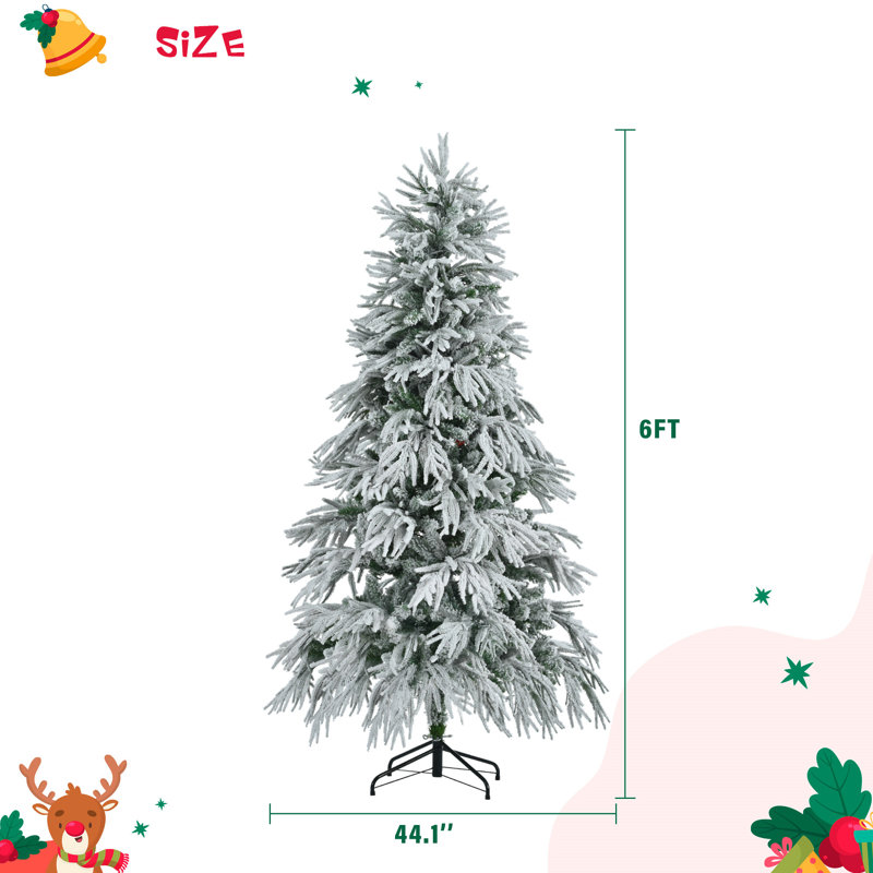 Pre-Lit Spruce Snow Flocked Christmas Tree, Artificial Hinged Xmas Tree With 300 Multi-Color LED Lights, 8 Flashing Modes &790 Snow Branch Tips, Holiday Office Home Décor