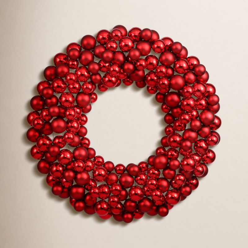 Couronne de boules brillantes et mates, Rouge, L 24 po x H 24 po x P 3 po