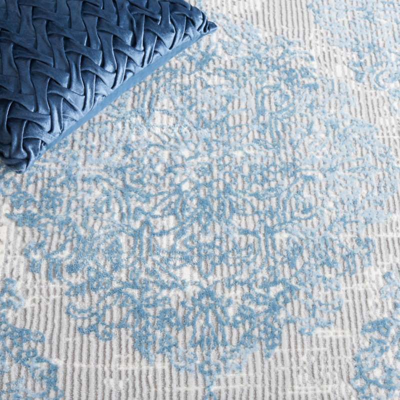 Arrabella Jessa Ikat Gray/Blue Area Rug, Rectangle 5'3" x 7'6"