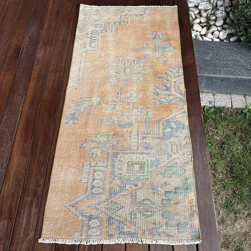 Small Turkish Vintage Anatolian Rug in Neutral Tones for Entryway or Kids Room