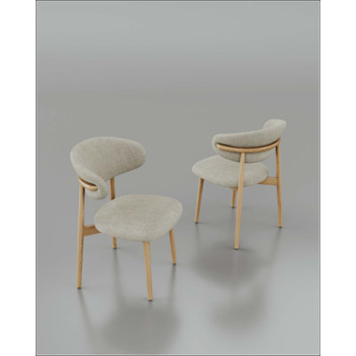 Set of 2 Solid Ash Wood Dining Chairs, Mid-Century Modern Hardwood Kitchen Side Chairs with Upholstered Seat and Ergonomic Curved Backrest, Japandi St