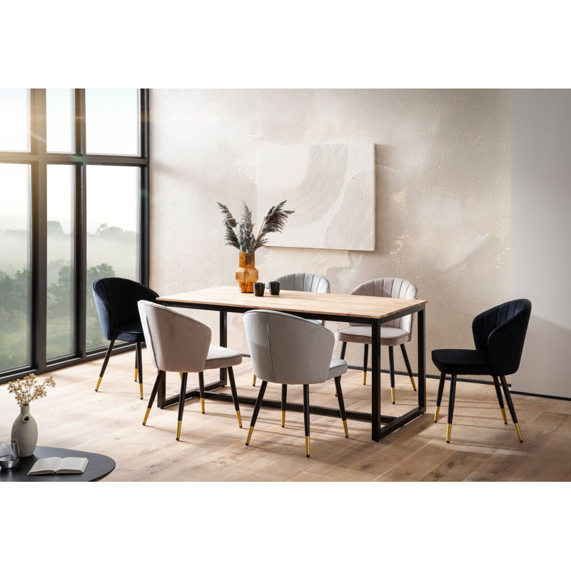 Acacia Solid Wood Top Metal Base Dining Table