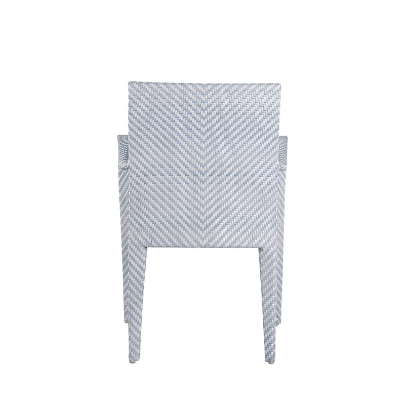 Bari N-Dura Resin Wicker Stacking Arm Chair, Welt + Standard Fill, Harbor Stripe Indigo, White And Chambray