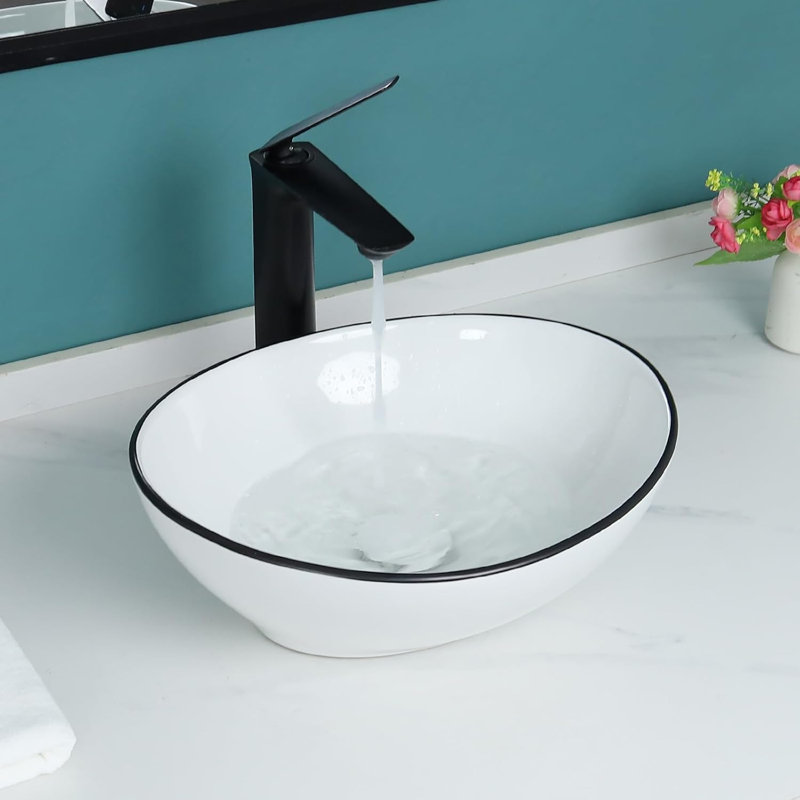 Lavabos vasques de salle de bain ovales avec bordure noire Davivy L 16 po x l 13 po