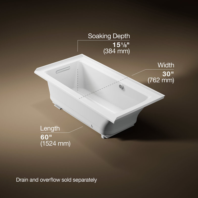 Baignoire en alcôve en acrylique avec chauffe-eau Archer® 60 po x 30 po Archer®, Blanc, Gauche