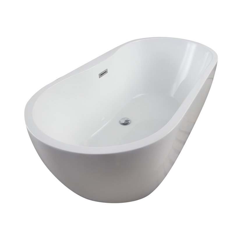 55.5'' x 29'' Soaking Acrylic Bathtub, Polished Chrome