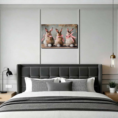 Lapin de Pâques, art mural 20 x 30 po, photos de lapin rustique pour salon, chambre d'enfant, lapin printanier, impressions sur toile pour décoration de chambre à coucher de Pâques