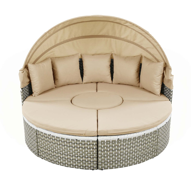 Versatile Outdoor Rattan Daybed with Multiple Functionalities for Relaxation, Light Coffee