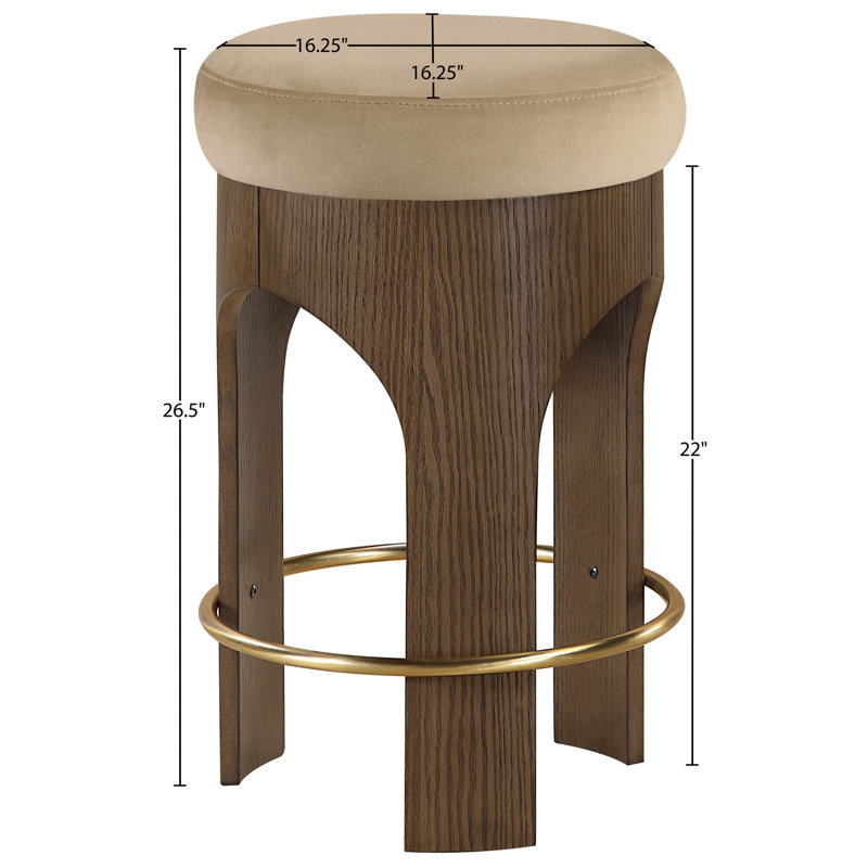 Tabouret de comptoir rembourré en velours Bocceli, Velours beige, Brun
