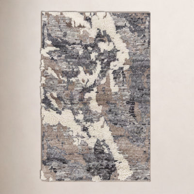 Zubi Dark Brown Cream Hand-Knotted Abstract Rug