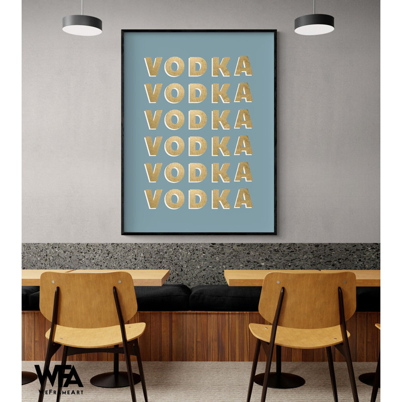 Vodka par CAD Designs, impression d'affiche de vodka, décor de signe de vodka lettres dorées, art mural de boisson forte, décorations de vodka de bar moderne