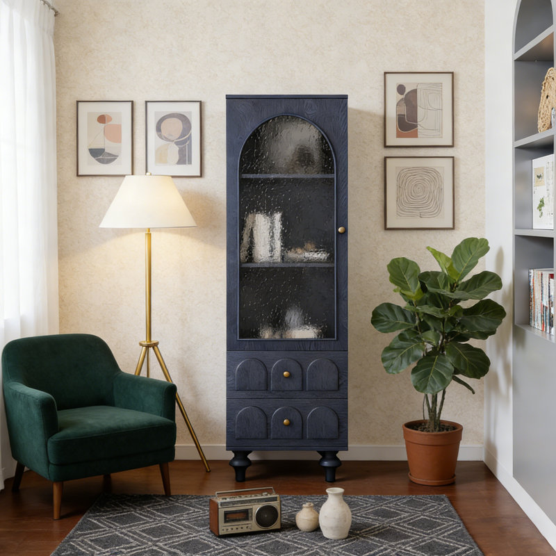 Vitrine de rangement 62,99 "avec porte en verre trempé, Bleu très foncé