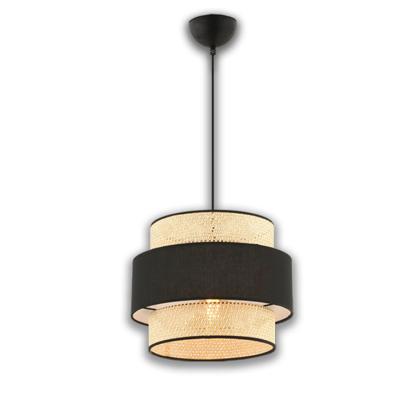 Lustre cylindrique en métal 1 lumière, Noir / chameau, Noir