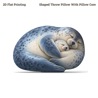 Mother Seal Hugging Seal Gift 2D Flat Printing Shaped Stuffed Throw Pillow Decorative Cushion Pillow Ocean Themed Decor Home Styling Tips, 2D Flat 55cm
