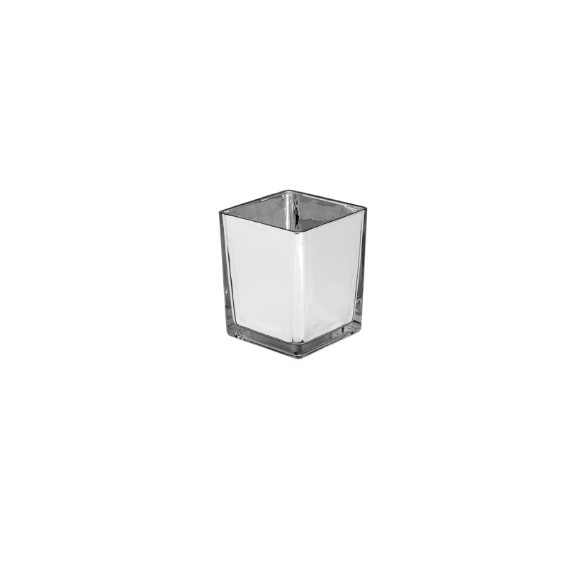 Vase cube en verre fabriqué à la machine avec galvanoplastie à l'intérieur, H 4 po x l 3,6 po x P 4,7 po, Argent argent