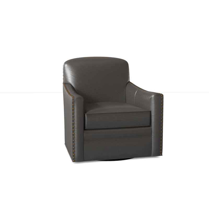 Luna Leather Swivel Armchair, Aline Fumo Genuine Leather, French Natural, Swivel - Standard