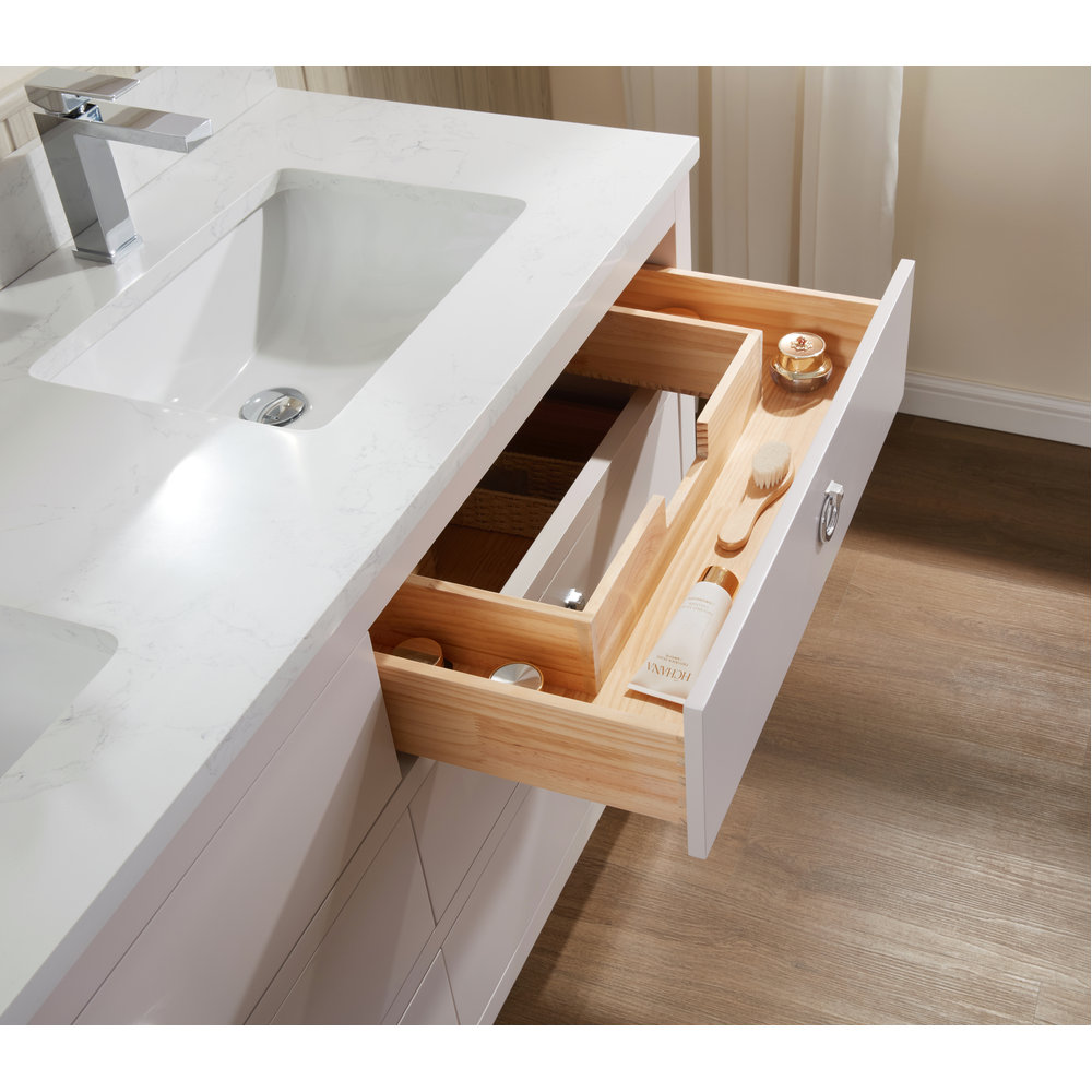 Newnam 60" Oak Double Bathroom Vanity, Polished Chrome, Dreamy White