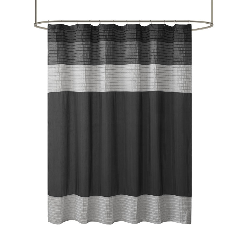 Aqua and Gray Faux Silk Striped Shower Curtain