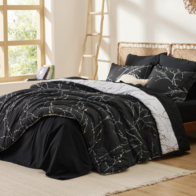 Lit dans un sac - Motif floral et végétal réversible imprimé d'édredons, de draps, de taies d'oreiller et de taies décoratives