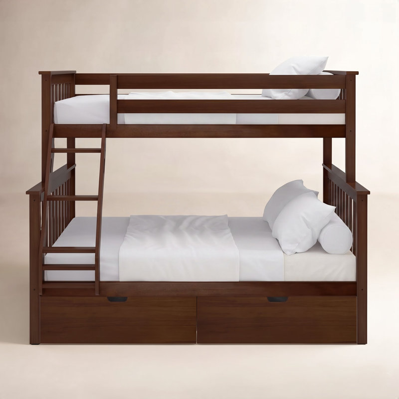Lit superposé standard en bois massif Bolles, Simple sur double, Espresso