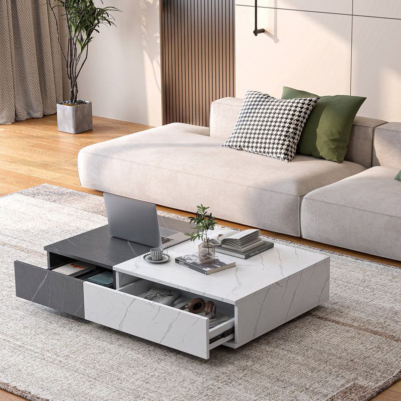 Table basse moderne et noire avec deux espaces de rangement