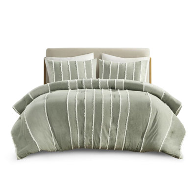 3 Piece Striped Sage Comforter - Full/Queen Cotton With Fill Alternate Stripes Maintains Quality Washable Textile Bedding Filling Alternating And White Easily In Machine