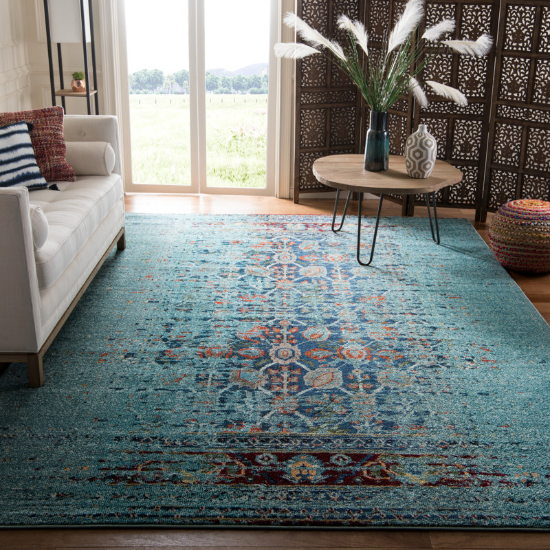 Tapis oriental bleu Hertzler, Rectangle 9 pi x 12 pi, Bleu