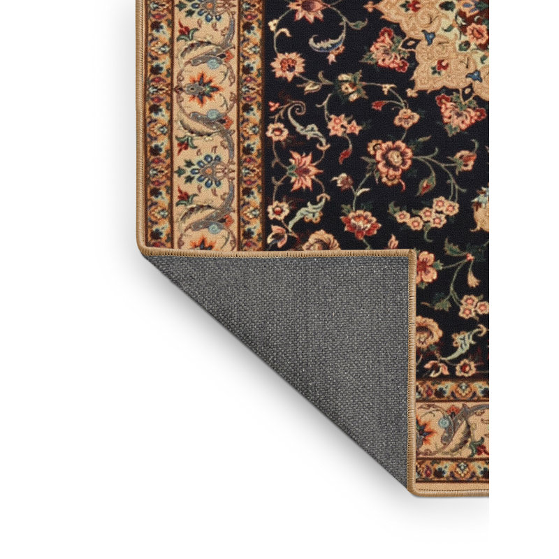 Tapis traditionnel noir / ivoire Cotillard, Rectangle 5 pi x 7 pi