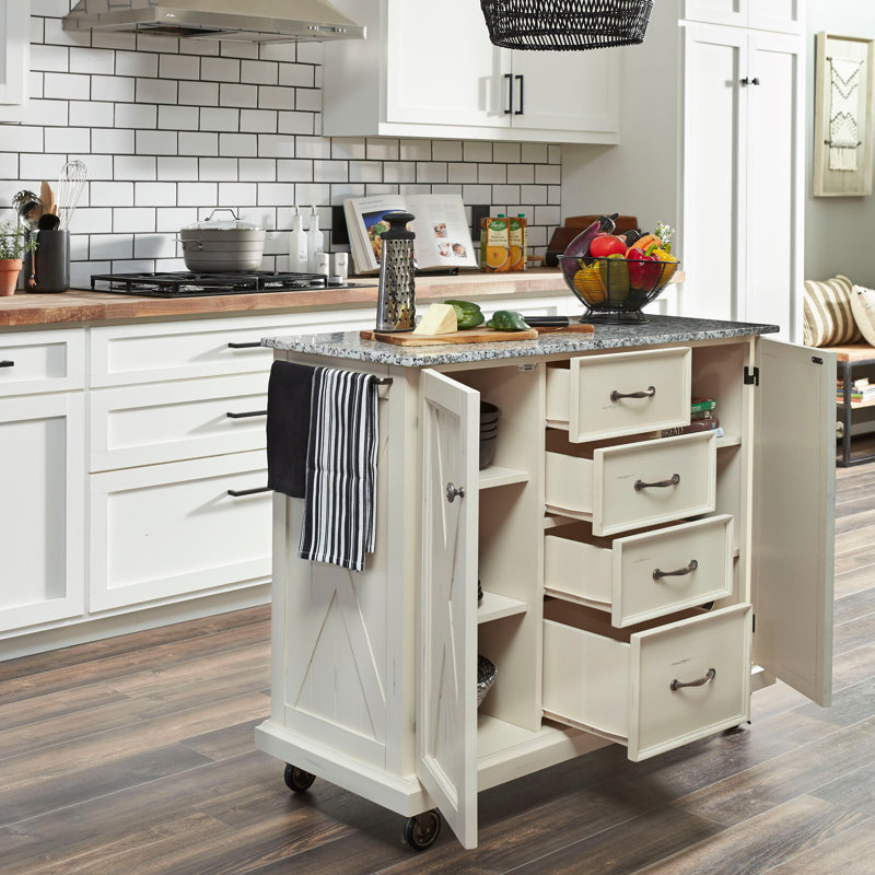 Lana Kitchen Cart, Salt and Pepper Granite