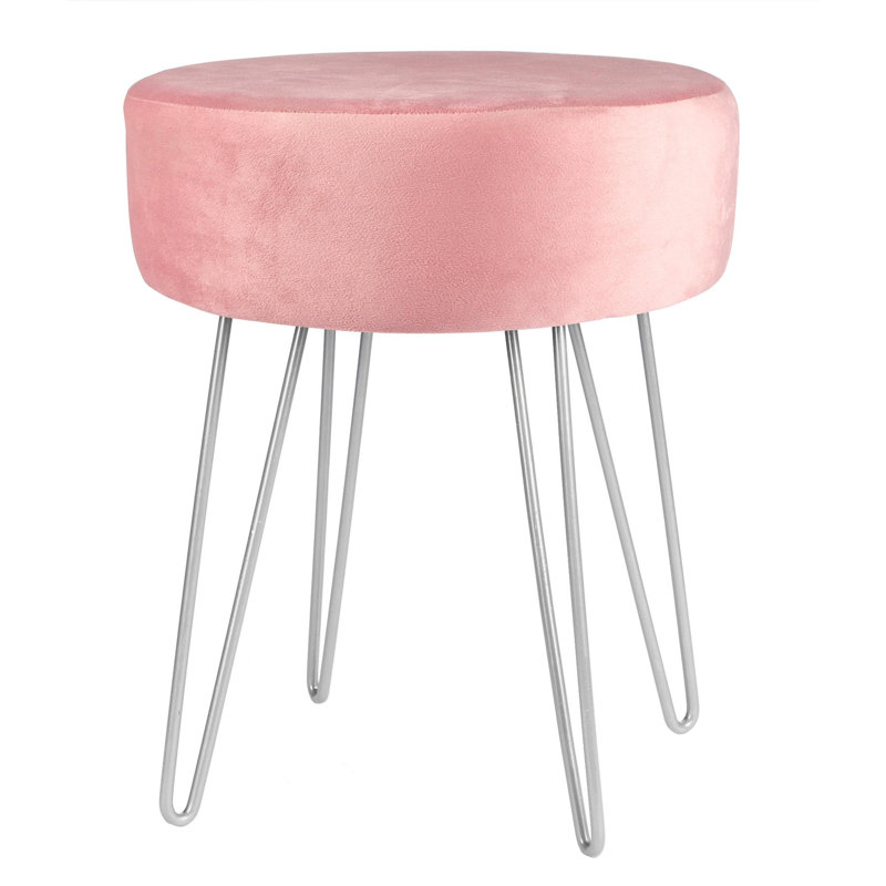 Harbour Housewares Round Velvet Footstool, Pink, Silver