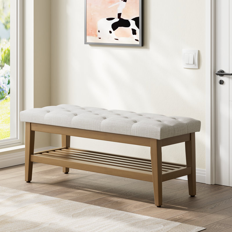 Hahnville Tufted Upholstered Storage Bench , Beige Polyester