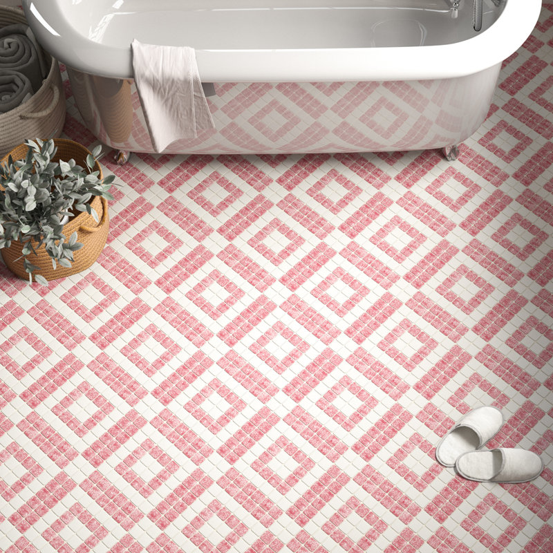 Crystalline Market Square 11-3/4 " x 11-3/4 " Porcelain Mosaic Floor & Wall Tile, Flamingo