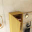 Armoire de salle de bain murale à rayures, avec portes, tablette et compartiment de rangement ouvert, couleur chêne doré-880466068