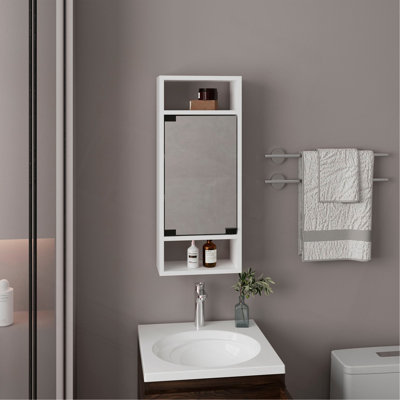 Pharmacie, 1 porte, 5 tablettes, 1 miroir, blanc