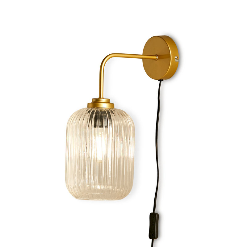 Showstead Plug in Wall Light Gold - Smoked Glass, Clear Glass, Gold