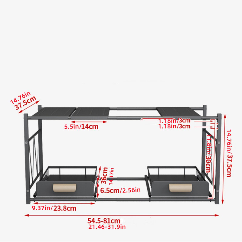 Organisateur réglable sous l'évier, tablette d'armoire de cuisine extensible, support de rangement polyvalent pour casseroles, poêles et ustensiles