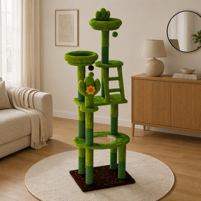 Arbre à chat 72 po avec capsule transparente, poteaux en sisal, perchoirs moelleux et jouets interactifs pour chats d'intérieur de toutes tailles