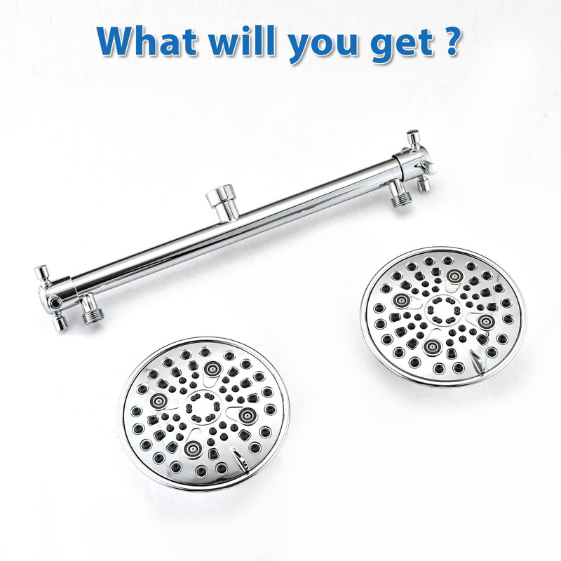Dual Shower Head With Built-In Valves – High Pressure 6-Setting Shower For Walk-In & Bathtub Use, Chrome