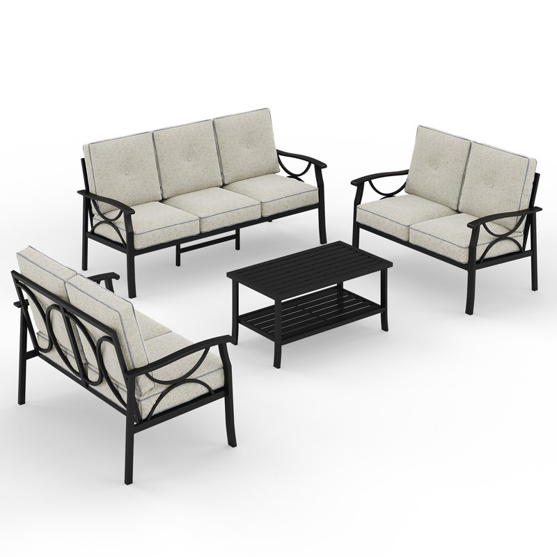 7 - Person Patio Conversation Sets With Cushions, Black Frame/Khaki Cushion
