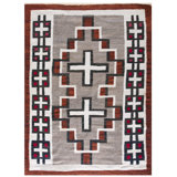 Antique Navajo Small Scatter Size Wool Gray, Red, White Rug