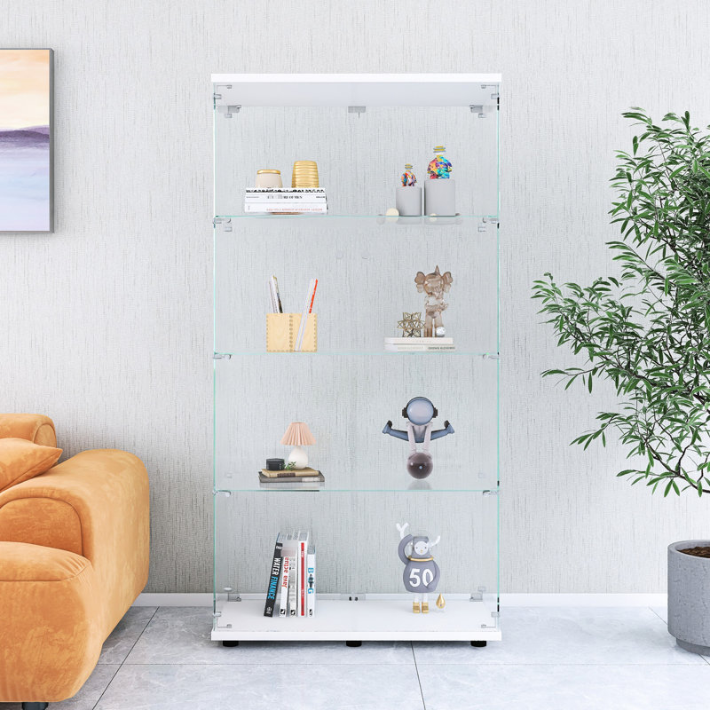 Vitrine en verre blanc, 4 tablettes, 2 portes, pour le salon, la chambre à coucher, le bureau, une armoire à 2 portes et 4 portes de 64,7 po x 31,7 po x 14,3 po