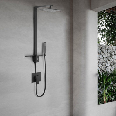 36"H Stainless Steel Exposed Rain Shower System With Handheld Shower (Valve Not Included)