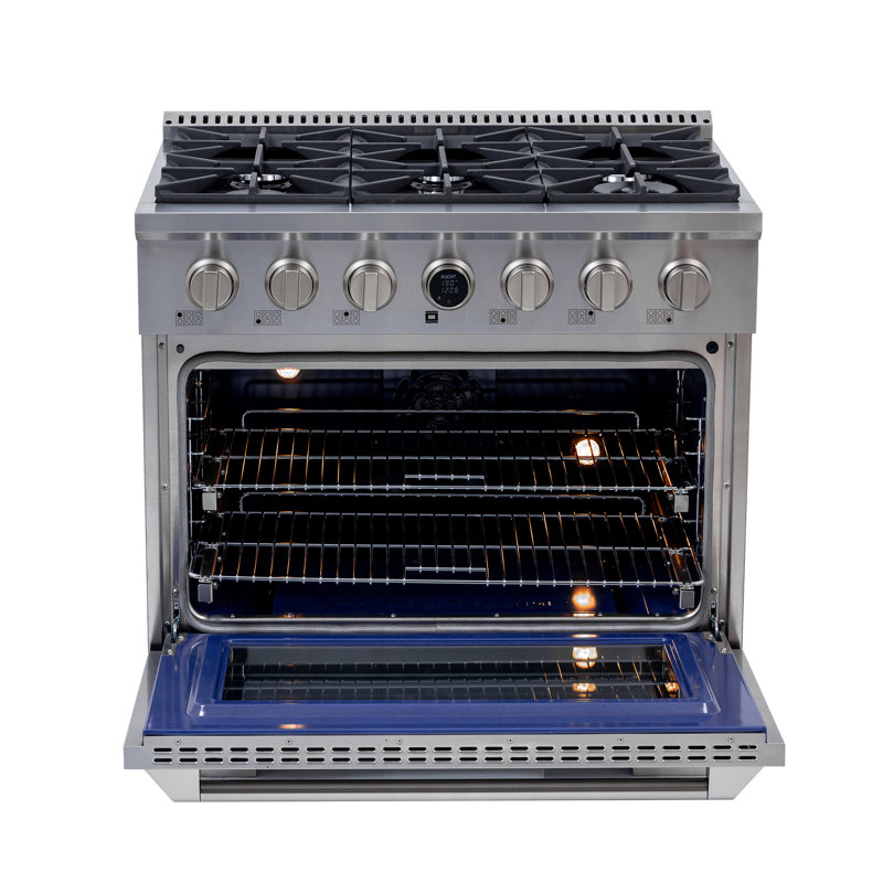 36 in. 5.2 cu. ft. 6 Burners Dual Fuel Range with Kucht Horus Thermostat, Stainless Steel, Natural Gas