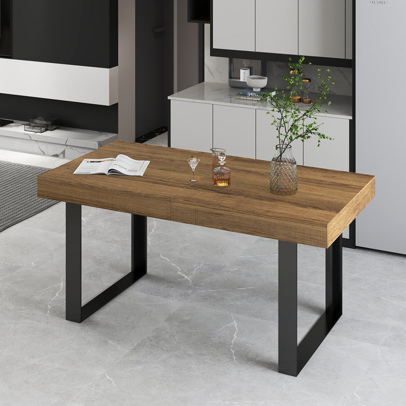 Rectangular Extendable Dining Table, Black, Brown Wood