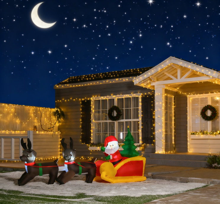 Décoration de Noël gonflable pour père Noël, traîneau et renne de 7 pi à DEL