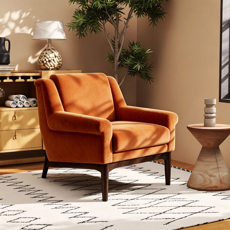 Chaise d'appoint rembourrée 31 po Mid-Century, Orange