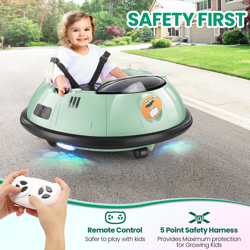 12 Volt Baby Bumper Car Battery Powered Ride-on Toy with Remote Control, Green