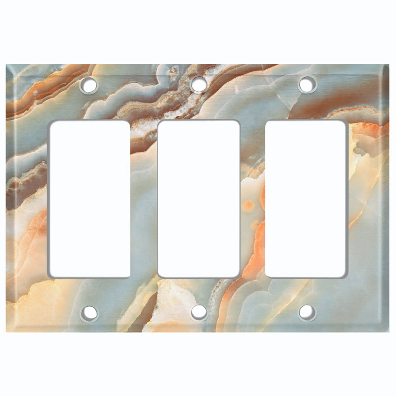 Metal Light Switch Plate Outlet Cover (Grey Marble Orange Swirl Image - Single Toggle)