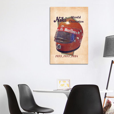 Niki Lauda's Helmet Retro - Wrapped Canvas Painting