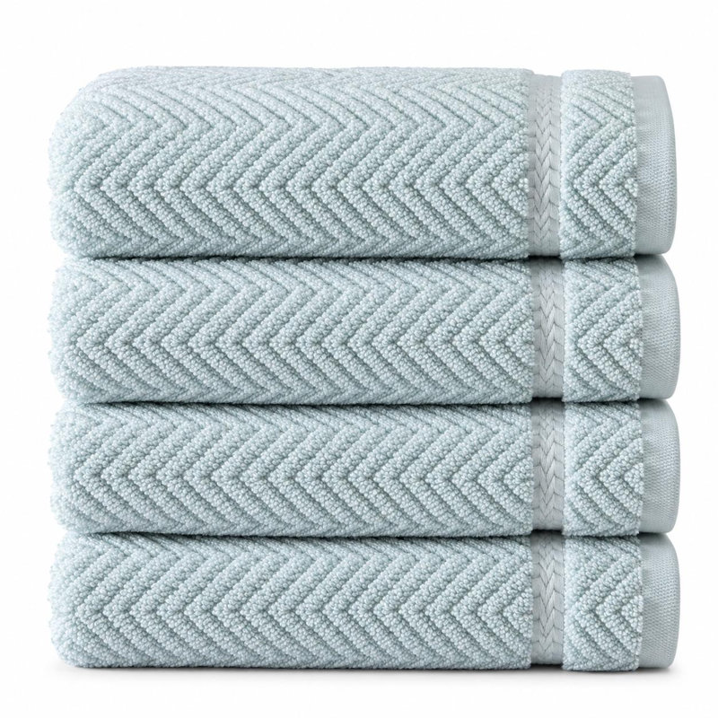 Ensemble de quatre serviettes de toilette en coton turc à chevrons aqua, 40 x 75 cm